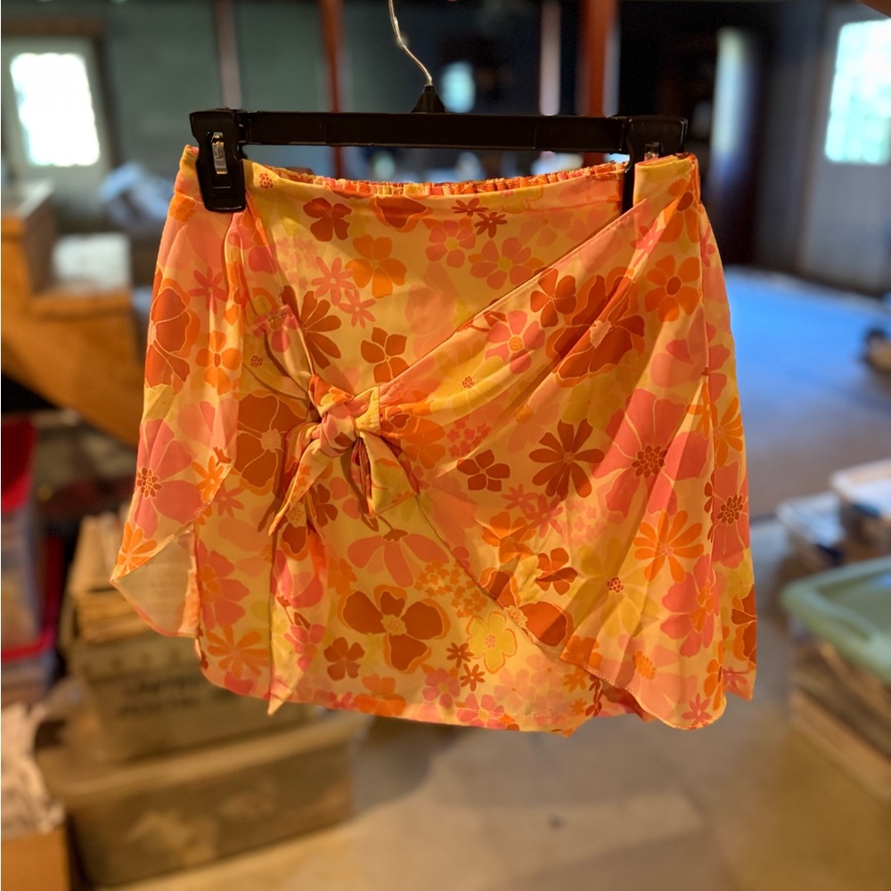 Floral Wrap Skirt in Pink and Orange